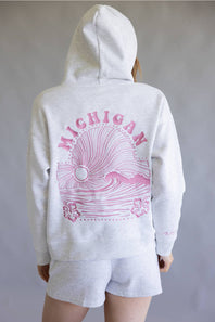 Michigan Wave Embroidered Hoodie for Women in Grey