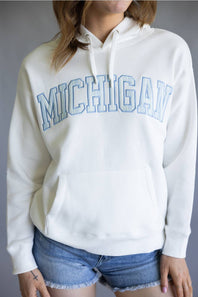 Striped Michigan Embroidered Hoodie for Women in White