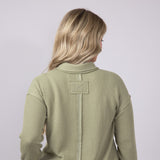 Blu Pepper Ribbed Knit Johnny Collar Polo Shirt for Women in Light Olive