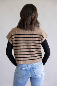 Blu Pepper Striped Mock Neck Sweater for Women in Mocha