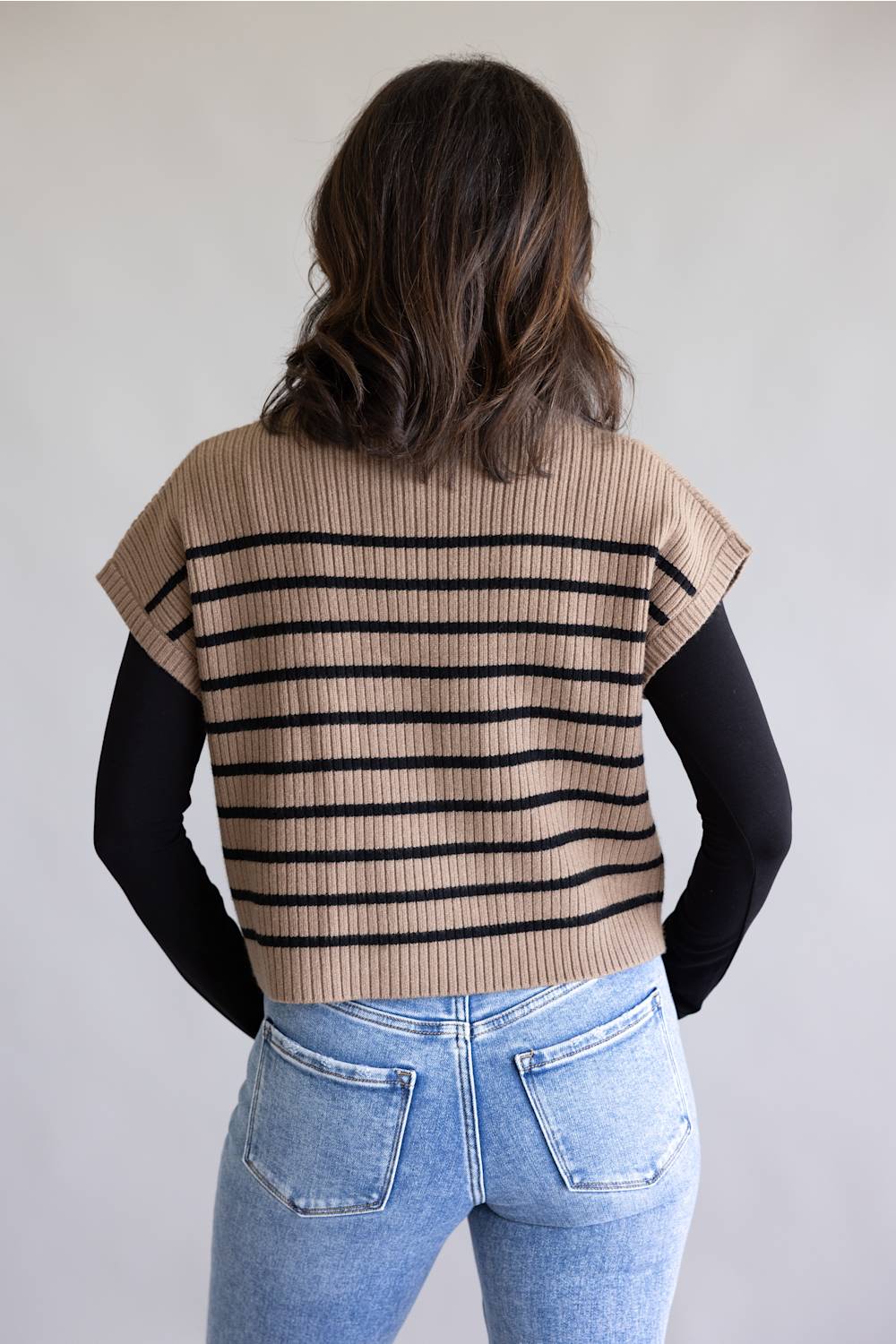 Blu Pepper Striped Mock Neck Sweater for Women in Mocha