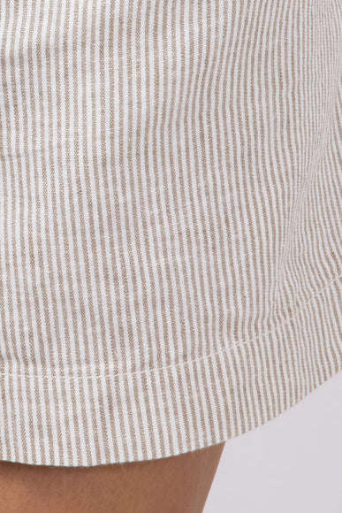 Pinstripe Drawstring Linen Shorts for Women in Khaki