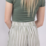 Stripe Boxer Lounge Shorts for Women in Chive