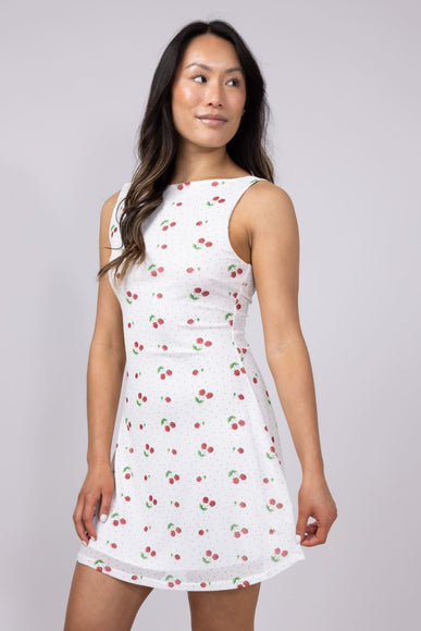 Cherry Open Back Mini Dress for Women in White