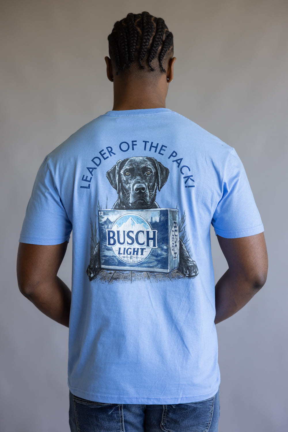 Busch Light Pack Leader T-Shirt for Men in Baby Blue