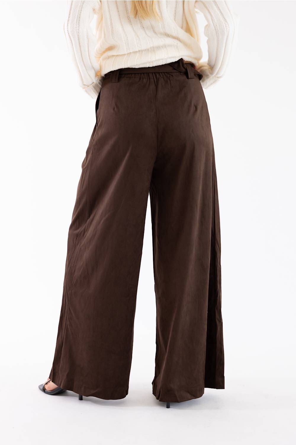 Mustard Seed Suede Pleated Trouser Pants for Women in Chocolate | S26572-CHOCOFONDANT