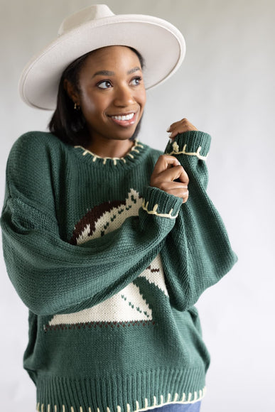 Bailey Rose Horse Stitch Sweater for Women in Green