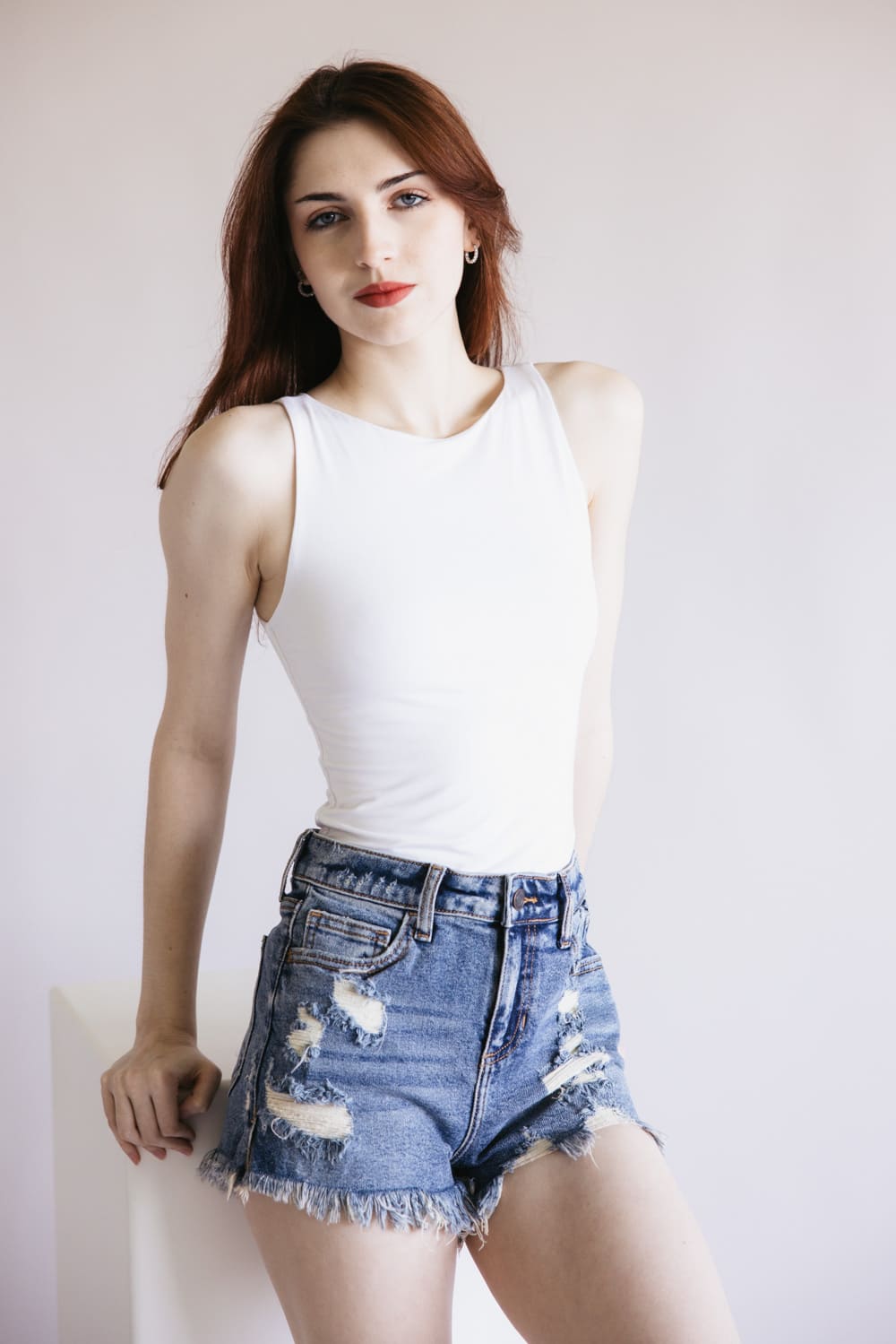 Seamless Double Layer Knit Tank Top for Women in White