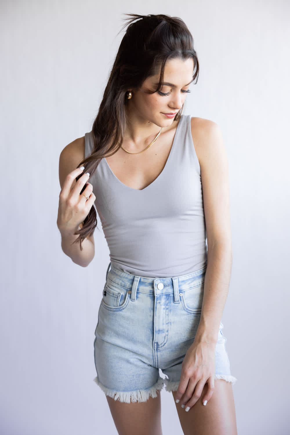 Seamless Double Layer Knit Tank Top for Women in Earth Grey 