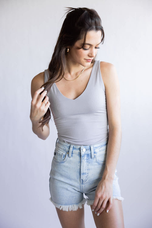 Seamless Double Layer Knit Tank Top for Women in Earth Grey 