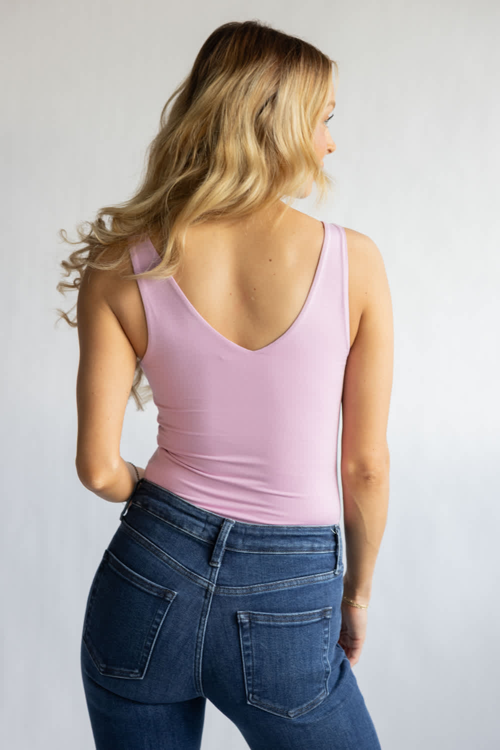 Seamless Double Layer Knit Tank Top for Women in Fondant Pink 