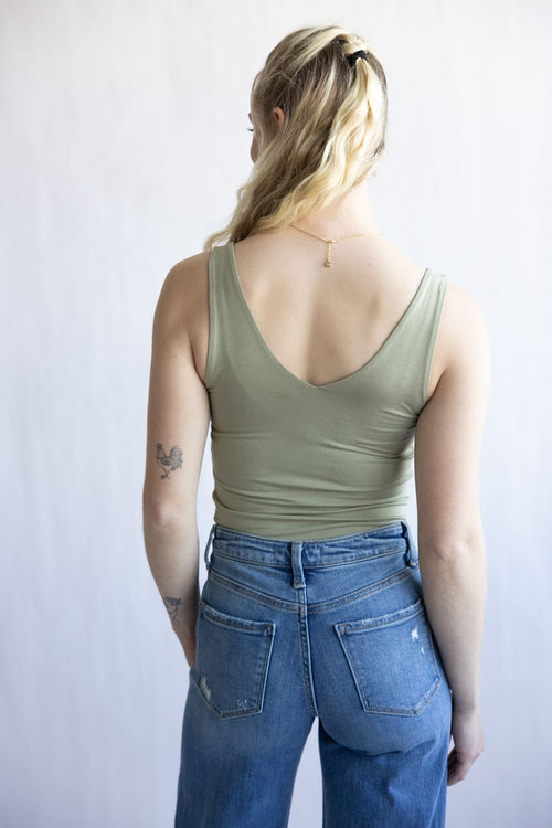 Seamless Double Layer Knit Tank Top for Women in Fern