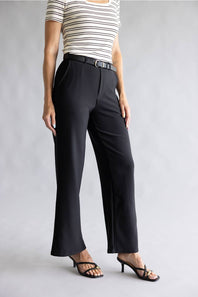 Belted Wide Leg Trouser Pants for Women in Black
