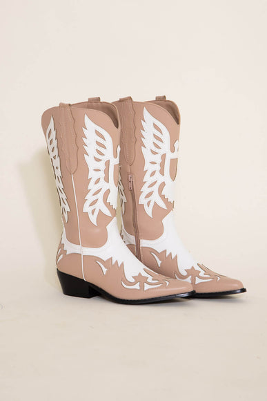 Berness Shoes Annie 2 Tone Western Cowboy Boots for Women in Beige