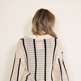 Blu Pepper Johnny Collar Stripe Sweater for Women in Cream