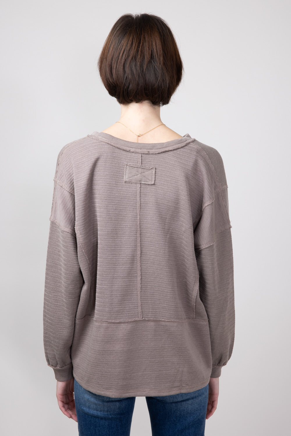 Blu Pepper Notched V-neck Knit Top for Women in Light Mocha