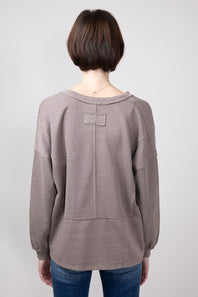Blu Pepper Notched V-neck Knit Top for Women in Light Mocha