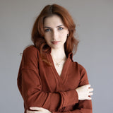 Blu Pepper Ribbed Knit Johnny Collar Polo Shirt for Women in Rust