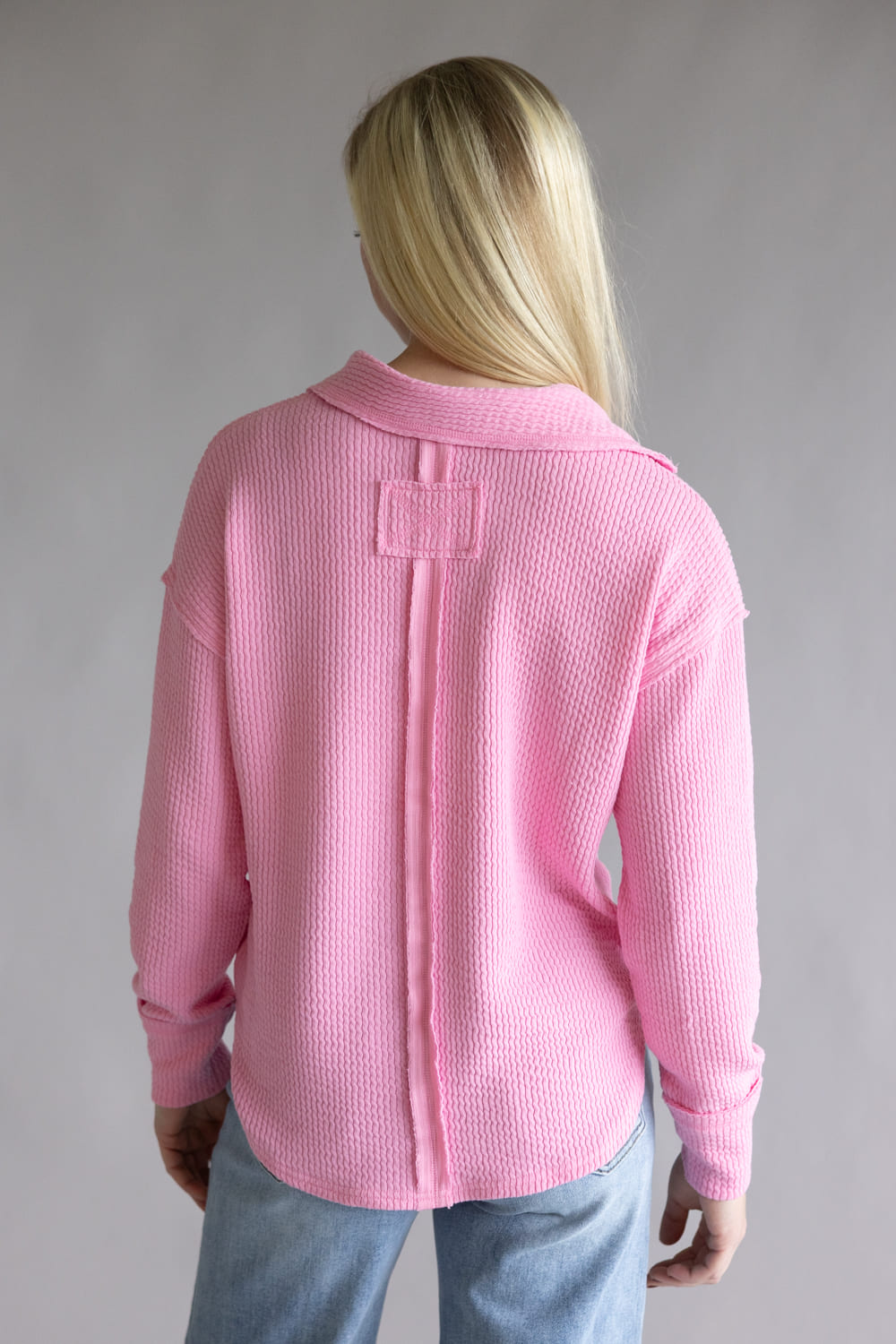 Blu Pepper Ribbed Knit Johnny Collar Top for Women in Light Pink