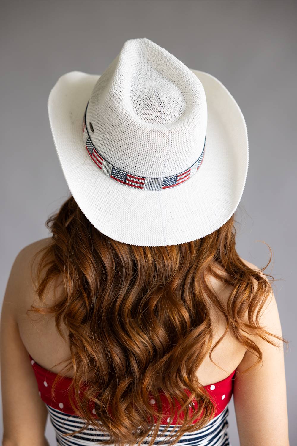 C.C. American Flag Rhinestone Band Cowgirl Hat for Women in White