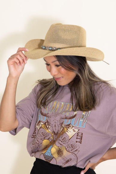 C.C. Rhinestone Band Cowgirl Hat for Women in Brown