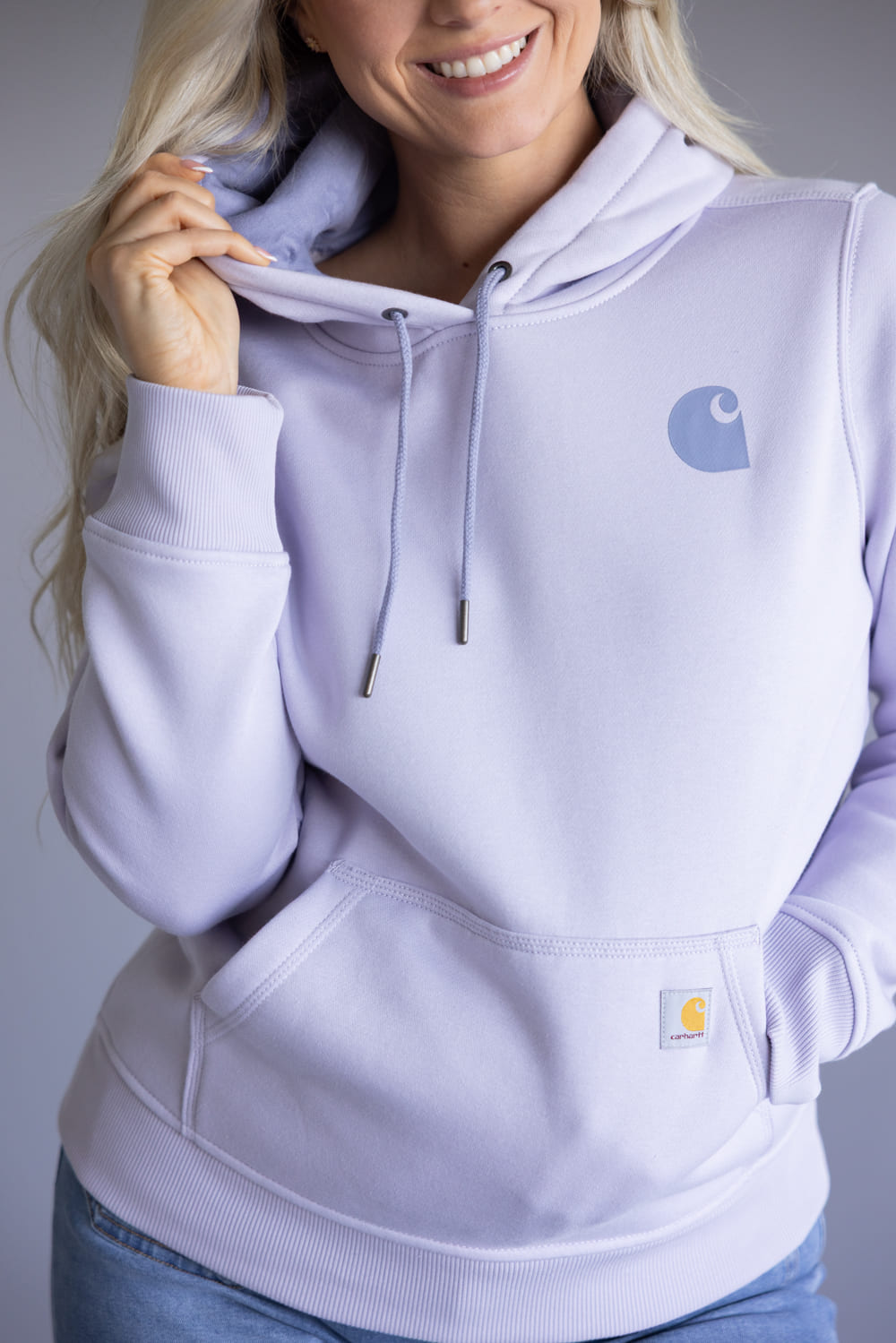 Carhartt Logo Sleeve Midweight Hoodie for Women in Mica Purple