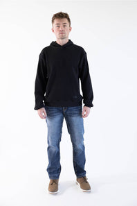black hoodie on man