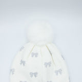 C.C. Bow Rhinestone Pom Beanie for Women in White