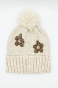 C.C. Daisy Pom Beanie for Women in Heather Beige