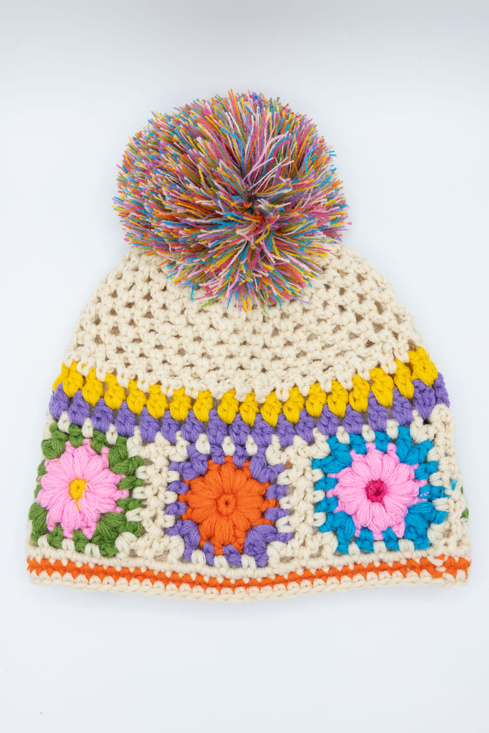 C.C. Crochet Pom Beanie for Women in Multi 