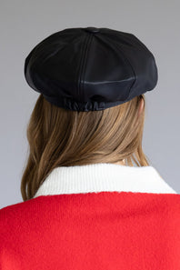C.C. Faux Leather Newsboy Hat for Women in Black