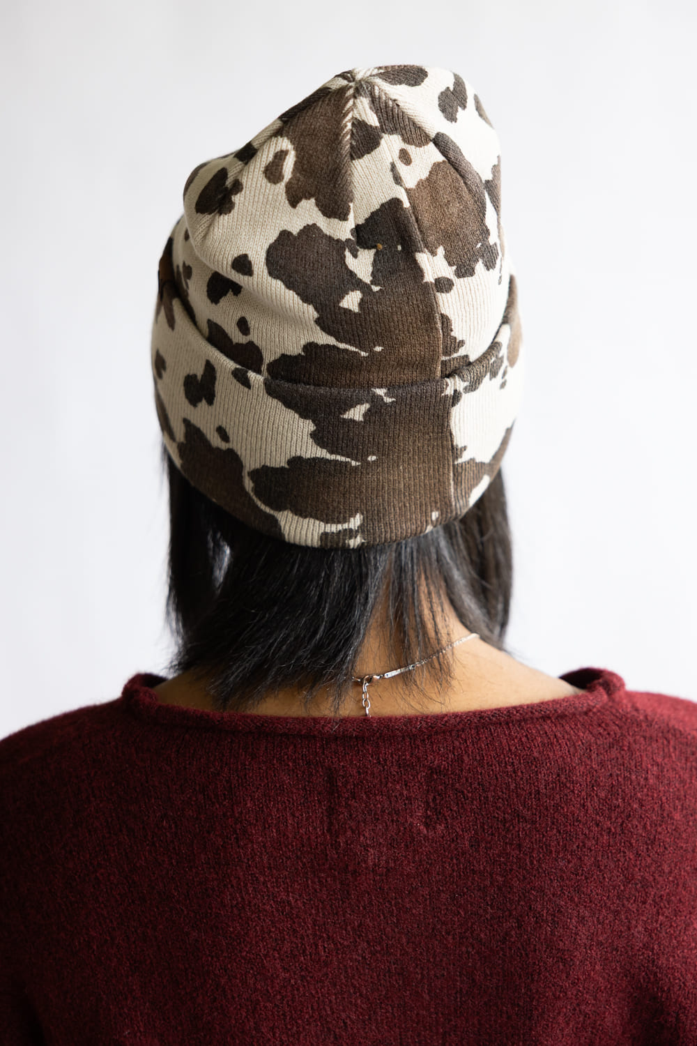 C.C. Cow Pattern Beanie for Women in Brown