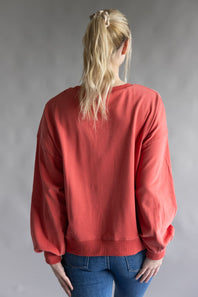 Christmas Corduroy Patch Sweatshirt for Women in Dark Coral