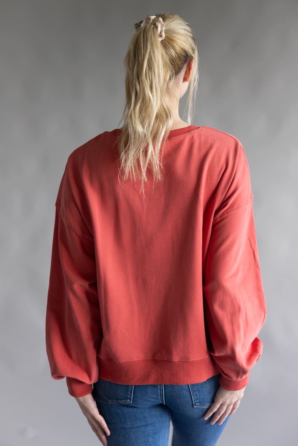 Christmas Corduroy Patch Sweatshirt for Women in Dark Coral