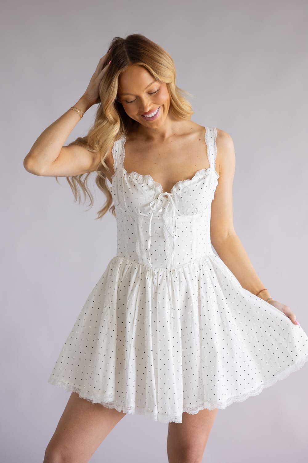 Simply Southern Polka Dot Corset Dress for Women in White