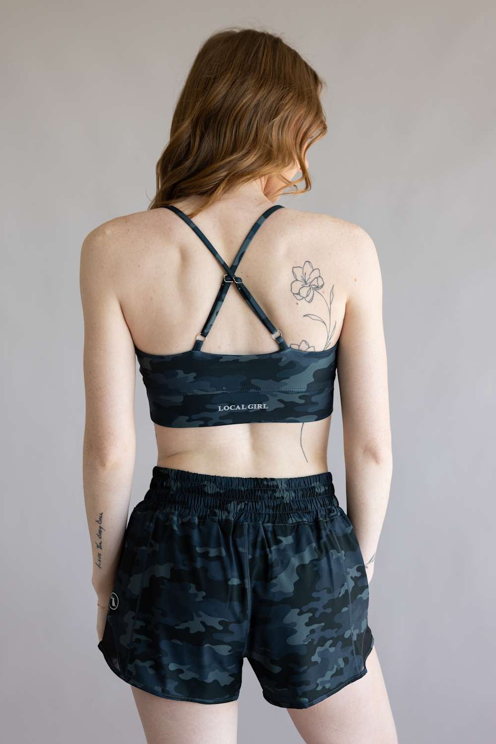 Local Girl Crossover Strap Sports Bra for Women in Black Camo