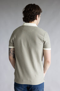 Denim & Flower Striped Crotchet Knit Sweater Polo for Men in Green/Cream
