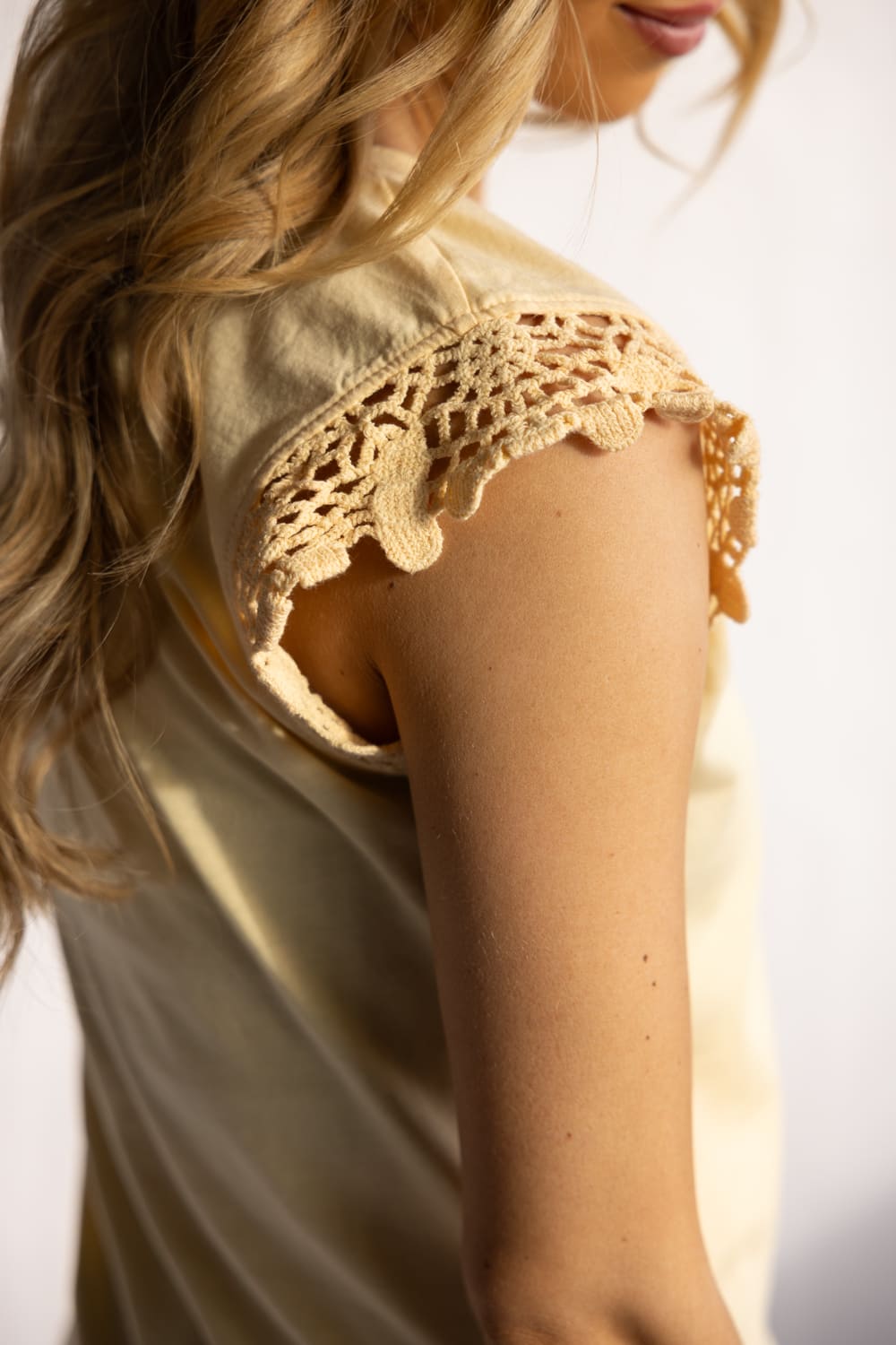 C&C California Coco Crotchet Sleeve Tee for Women in Golden
