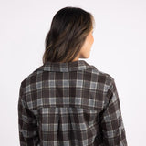C&C California Marina Jacquard Plaid Button Up Shirt for Women Silver Grey