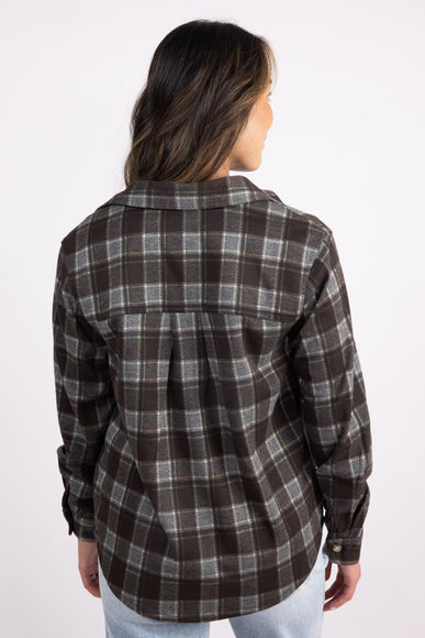 C&C California Marina Jacquard Plaid Button Up Shirt for Women Silver Grey