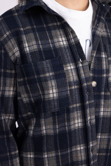 C&C California Marina Jacquard Plaid Button Up Shirt for Women in Navy