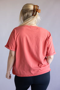 C&C California Melissa Embroidered USA T-Shirt for Women in Cranberry