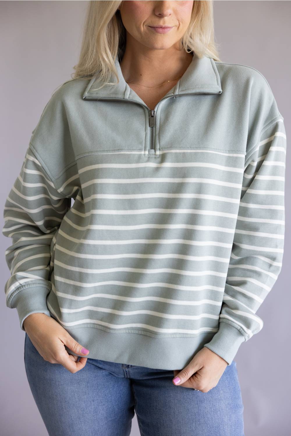C&C California Waverly Fleece Quarter Zip Sweatshirt for Women in Grey/White