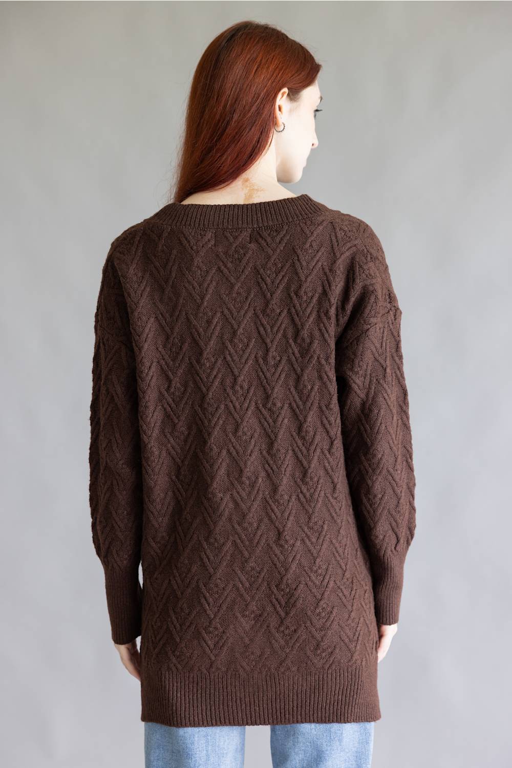 Cable Knit Button Front Cardigan for Women in Cocoa