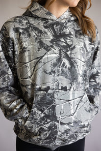 Camo Print Heavyweight Vintage Hoodie for Women in Grey
