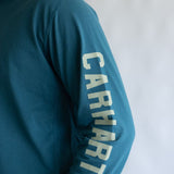 Carhartt Force Relaxed Fit Midweight Long Sleeve Logo Hooded T-Shirt for Men in Greenstone | 106654-GM1