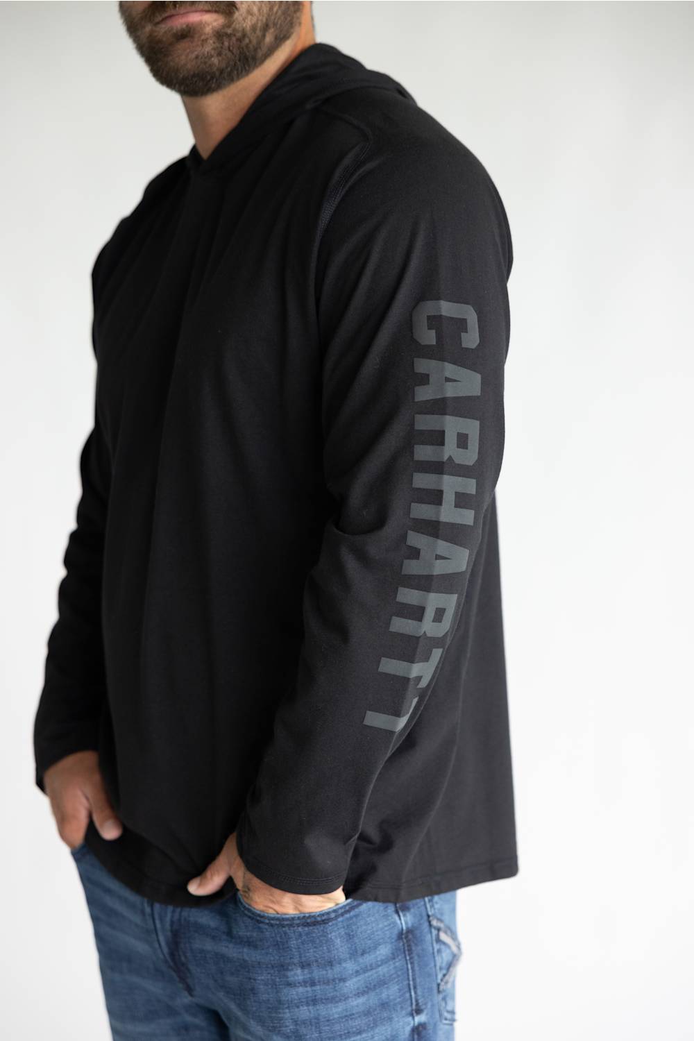 Carhartt Force Relaxed Hooded Long Sleeve T-Shirt for Men in Black