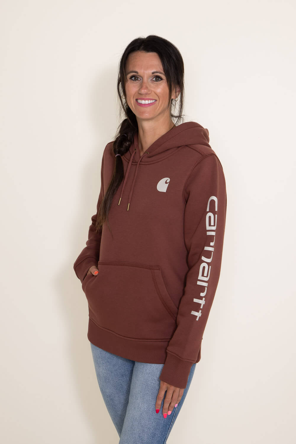 Carhartt Logo Sleeve Midweight Hoodie for Women in Red