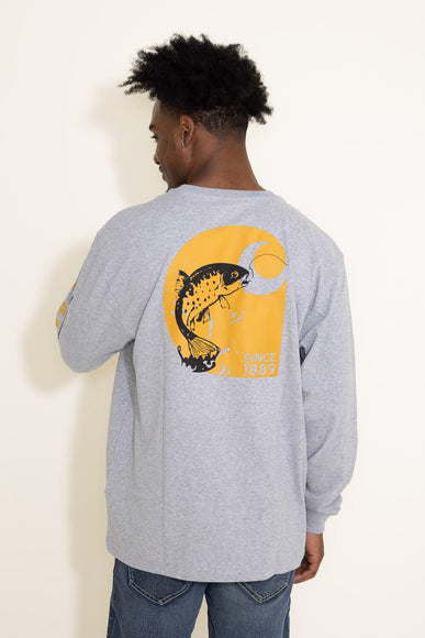 Carhartt Loose Fit Heavyweight Long Sleeve Fish Graphic T-Shirt for Men in Grey 