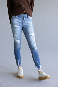 Cello Distressed Fray Ankle Cropped Skinny Jeans for Women